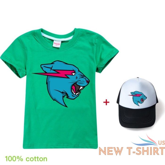 kids mr beast lightning cat t shirt baseball cap suits cotton short sleeve tops 8.jpg