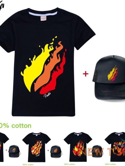 kids prestonplayz flame casual t shirt short sleeve cotton tee tops cap sets uk 0.jpg