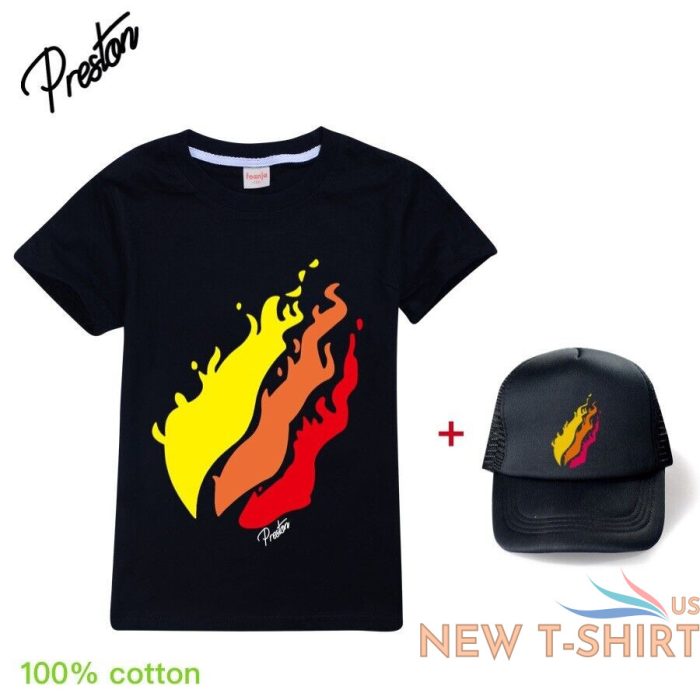 kids prestonplayz flame casual t shirt short sleeve cotton tee tops cap sets uk 2.jpg
