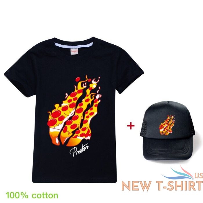 kids prestonplayz flame casual t shirt short sleeve cotton tee tops cap sets uk 4.jpg