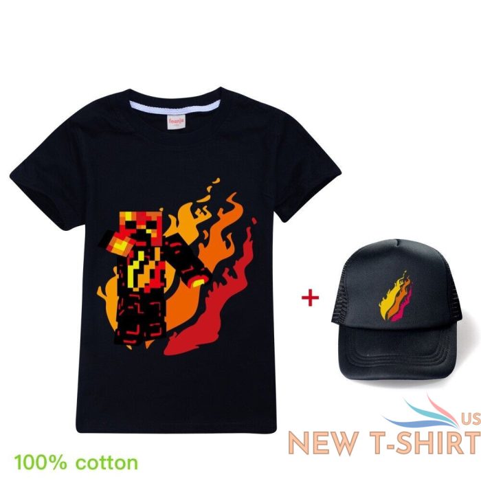 kids prestonplayz flame casual t shirt short sleeve cotton tee tops cap sets uk 7.jpg