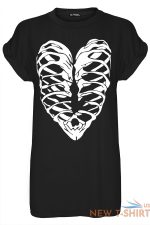 ladies halloween skeleton bones heart scary turn up sleeve womens t shirt top 1.jpg