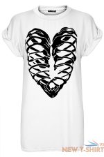 ladies halloween skeleton bones heart scary turn up sleeve womens t shirt top 3.jpg