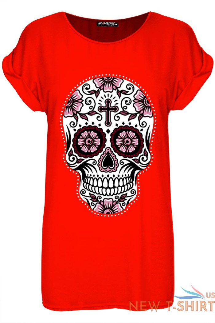 ladies halloween skeleton bones heart scary turn up sleeve womens t shirt top 7.jpg