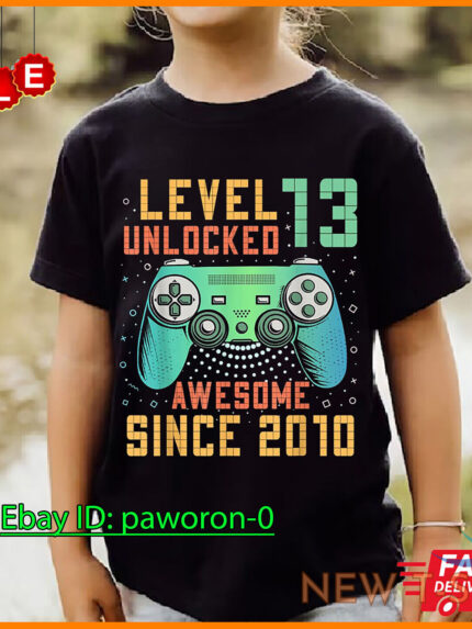 level 13 unlocked 13th birthday 13 year old boy gifts gamer t shirt 0 2.jpg