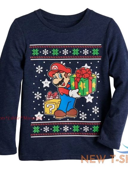 mario boys t shirt size 4 8 christmas graphic tee top nintendo holiday super nwt 0.jpg