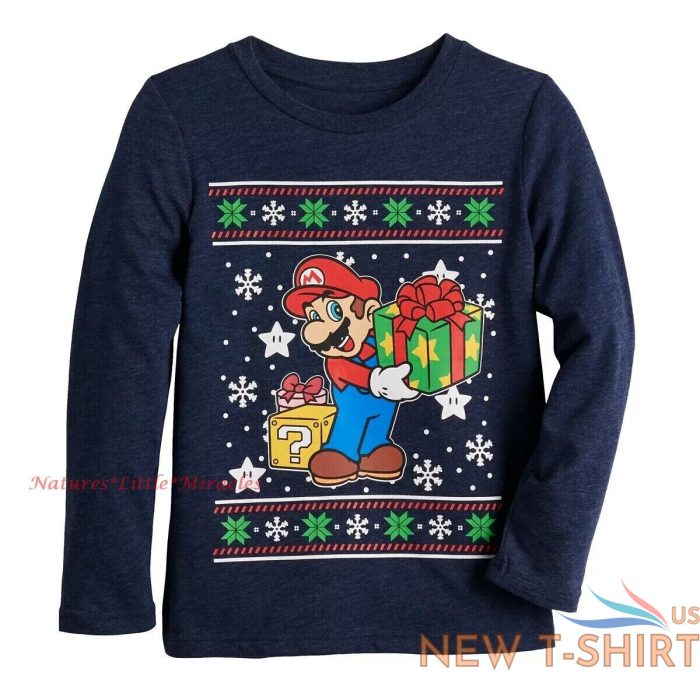 mario boys t shirt size 4 8 christmas graphic tee top nintendo holiday super nwt 0.jpg