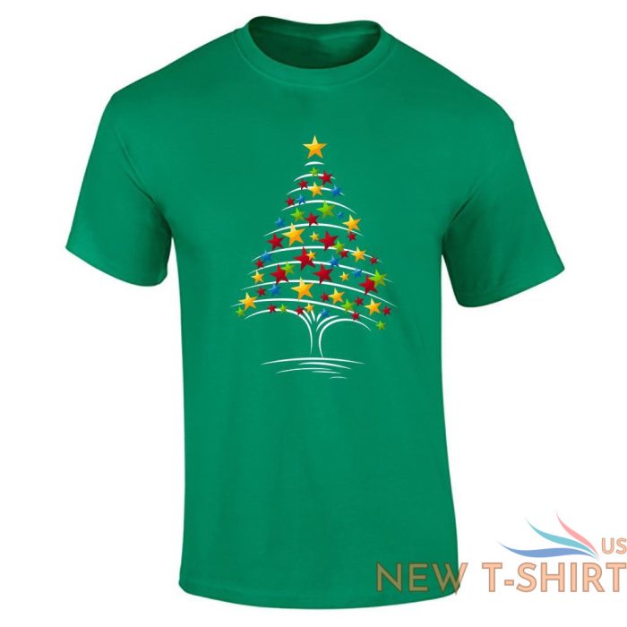 mens christmas multi stars tree print t shirt boys crew neck xmas tees 2.jpg