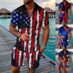 mens fashion leisure 4th of july seaside beach holiday zipper shirt short set 0.jpg