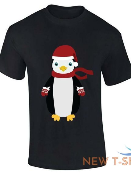 mens penguin santa hat print t shirt kids xmas short sleeve party wear tee top 0.jpg