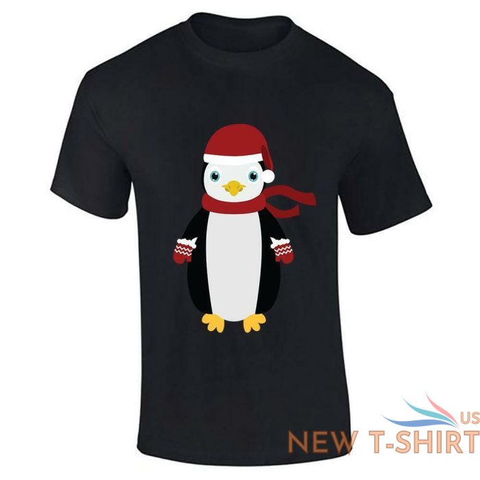 mens penguin santa hat print t shirt kids xmas short sleeve party wear tee top 0.jpg