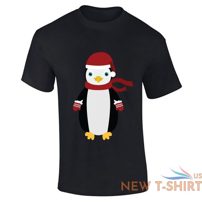 mens penguin santa hat print t shirt kids xmas short sleeve party wear tee top 2.jpg