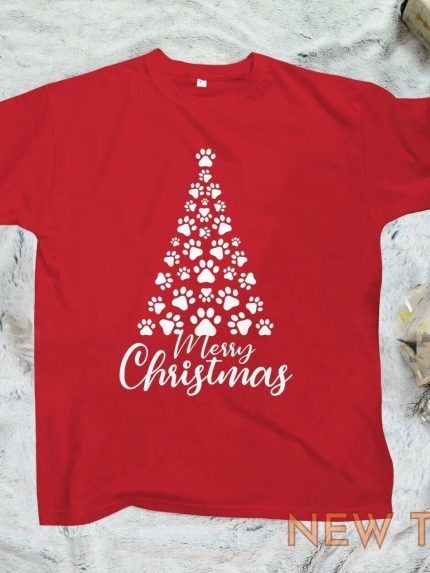 merry christmas t shirts dog paws xmas tree printed christmas party festive tees 0.jpg