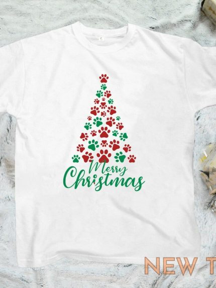 merry christmas t shirts dog paws xmas tree printed christmas party festive tees 1.jpg