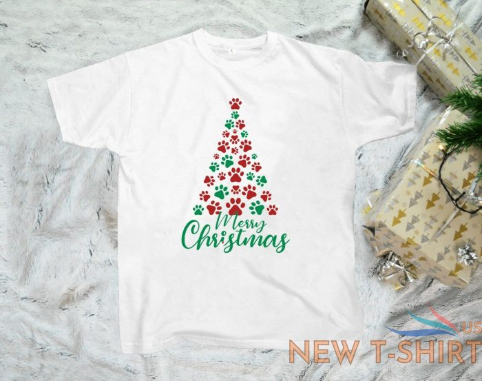 merry christmas t shirts dog paws xmas tree printed christmas party festive tees 1.jpg