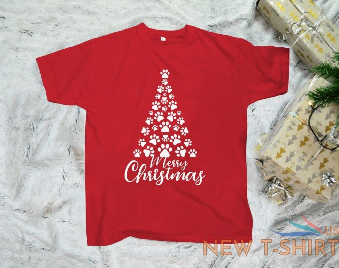 merry christmas t shirts dog paws xmas tree printed christmas party festive tees 2.jpg