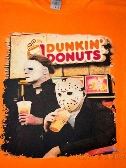 michael myers and jason voorhees drink dunkin donuts funny t shirt halloween 0.jpg