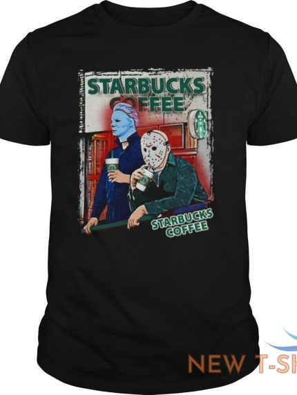 michael myers and jason voorhees drink starbucks coffee funny t shirt halloween 1.jpg