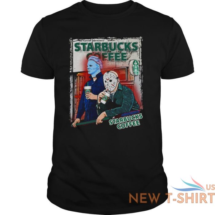 michael myers and jason voorhees drink starbucks coffee funny t shirt halloween 3.jpg