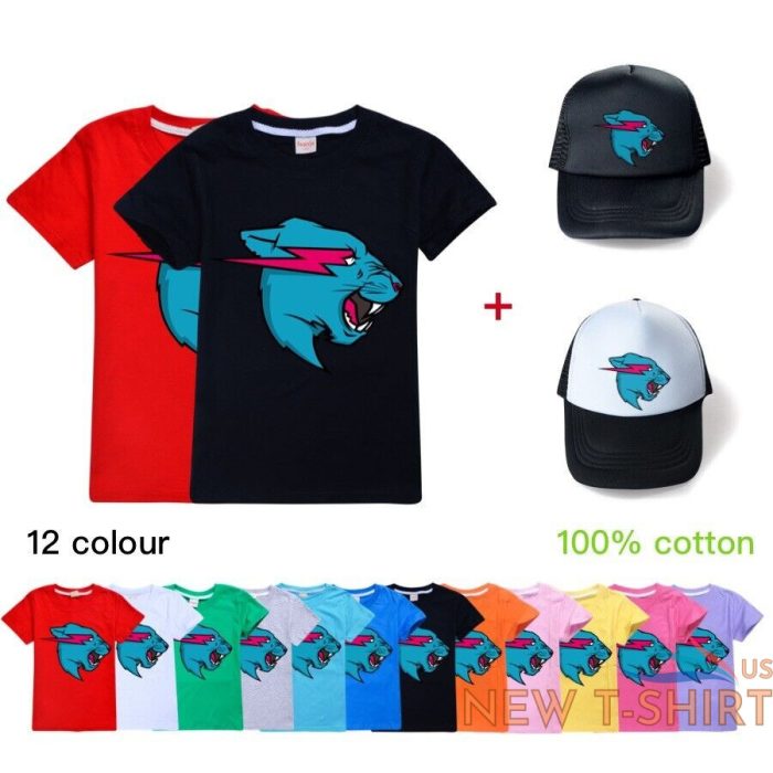 mr beast lightning cat t shirt baseball cap suits kids cotton short sleeve tops 0.jpg