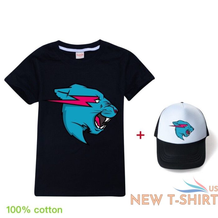 mr beast lightning cat t shirt baseball cap suits kids cotton short sleeve tops 1.jpg