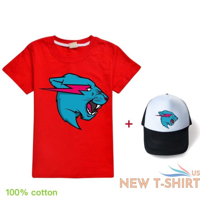 mr beast lightning cat t shirt baseball cap suits kids cotton short sleeve tops 3.jpg