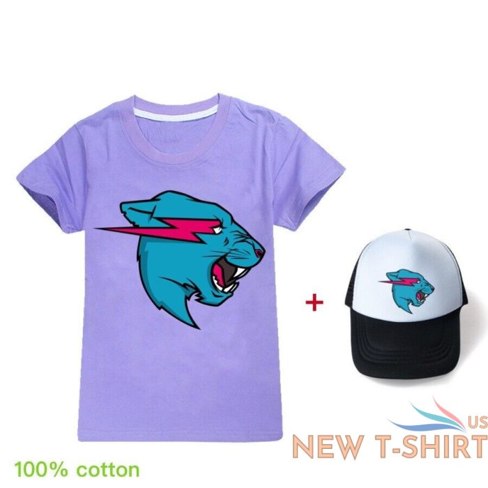 mr beast lightning cat t shirt baseball cap suits kids cotton short sleeve tops 5.jpg