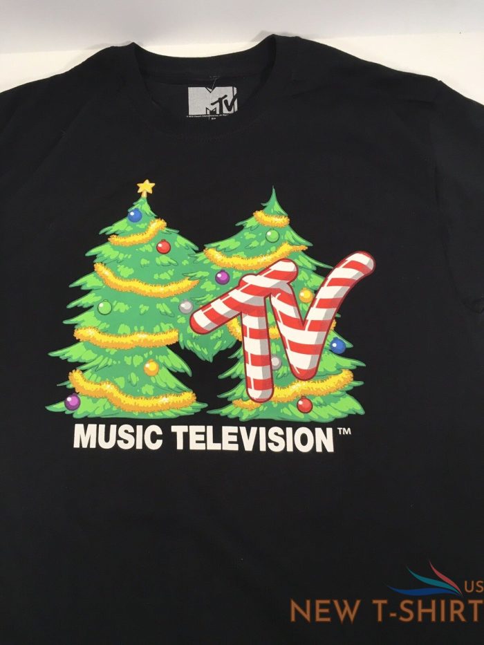 mtv music television licensed christmas tree holiday black t shirt new w tag 3.jpg