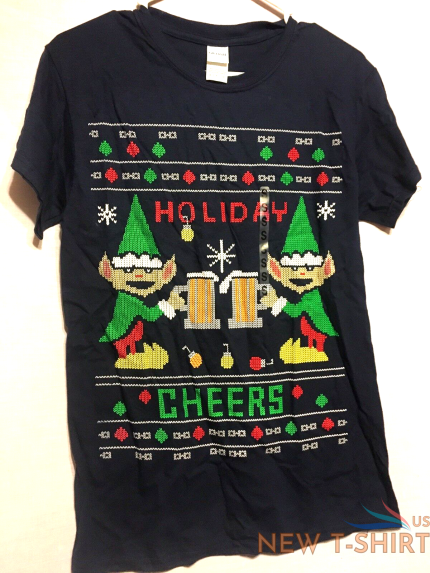 nwt mens christmas t shirt elves drinking beer holiday cheer size small festive 0.png