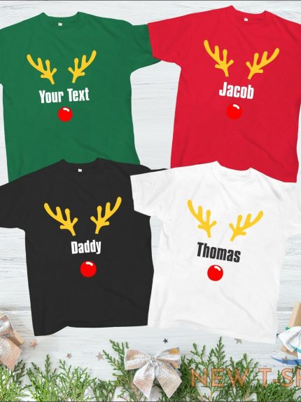 personalised christmas t shirt your text red nose reindeer horns xmas shirt 0.jpg