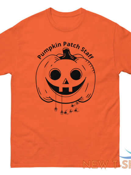 pumpkin patch staff halloween t shirt men s classic tee with spiders coming out 0.jpg
