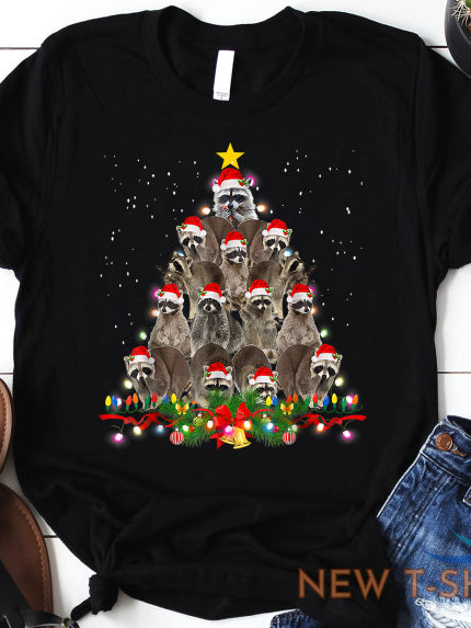 raccoon christmas tree lights pajama racoon lover xmas t shirt 0.png