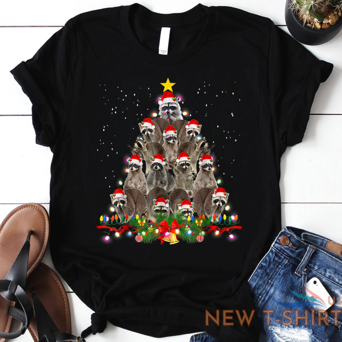 raccoon christmas tree lights pajama racoon lover xmas t shirt 0.png