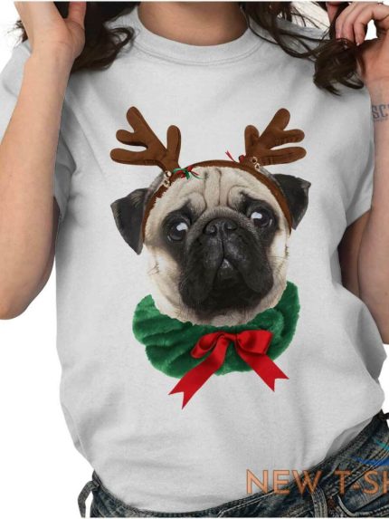 reindeer pug christmas holiday santa claus adult short sleeve crew t shirt 0.jpg