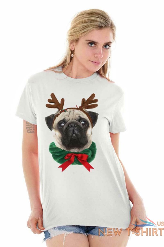 reindeer pug christmas holiday santa claus adult short sleeve crew t shirt 2.jpg