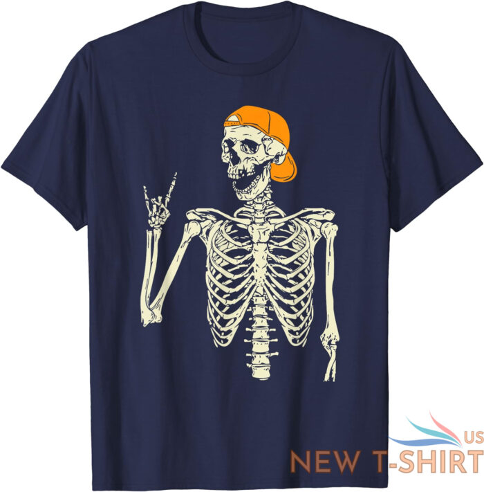 rocker skeleton cap skater cool halloween rock gift unisex t shirt 3.jpg