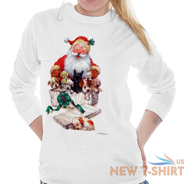 santa claus puppy christmas dog xmas gift long sleeve tshirt tee for women 0.jpg