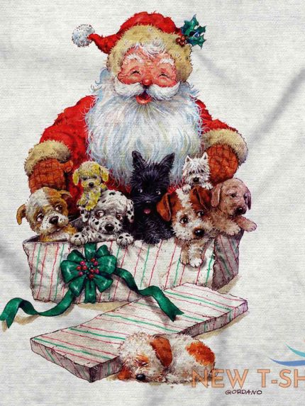 santa claus puppy christmas dog xmas gift long sleeve tshirt tee for women 1.jpg