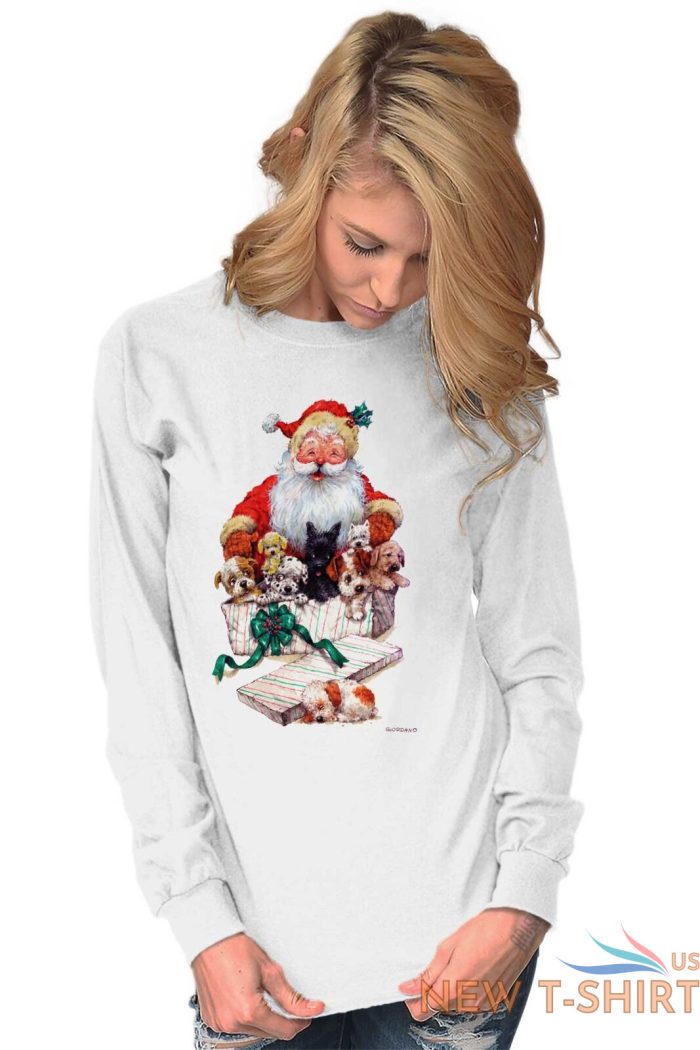 santa claus puppy christmas dog xmas gift long sleeve tshirt tee for women 2.jpg