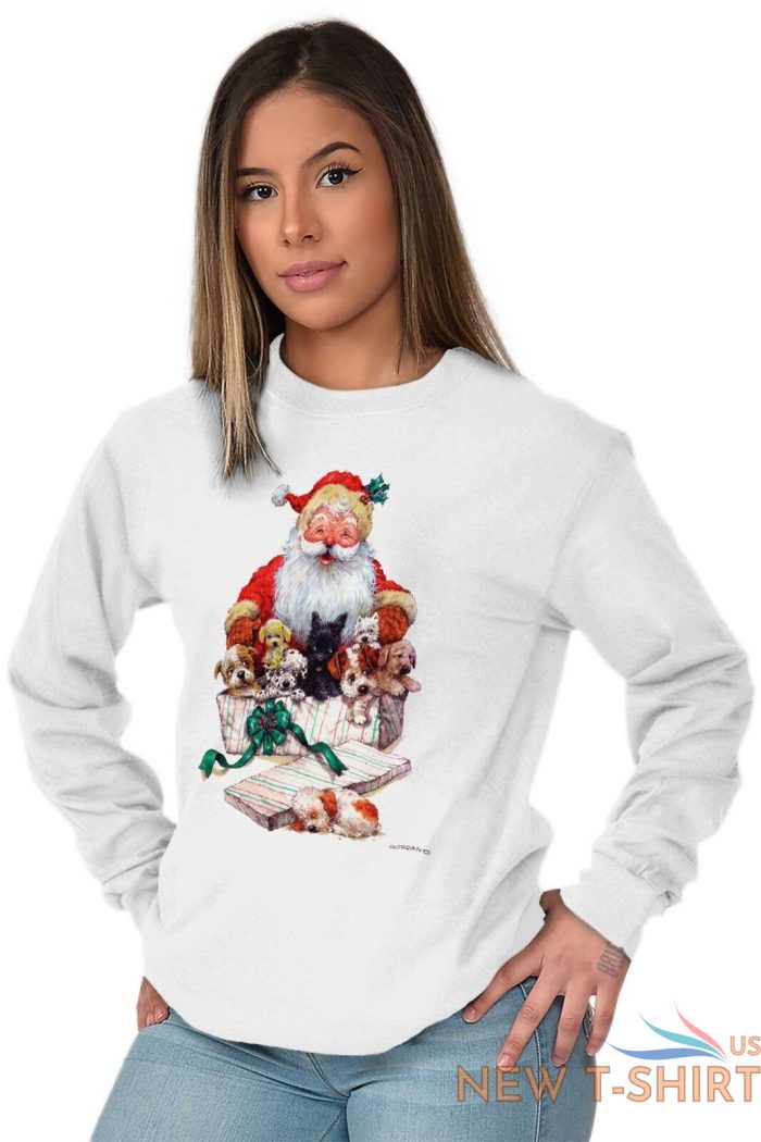 santa claus puppy christmas dog xmas gift long sleeve tshirt tee for women 3.jpg