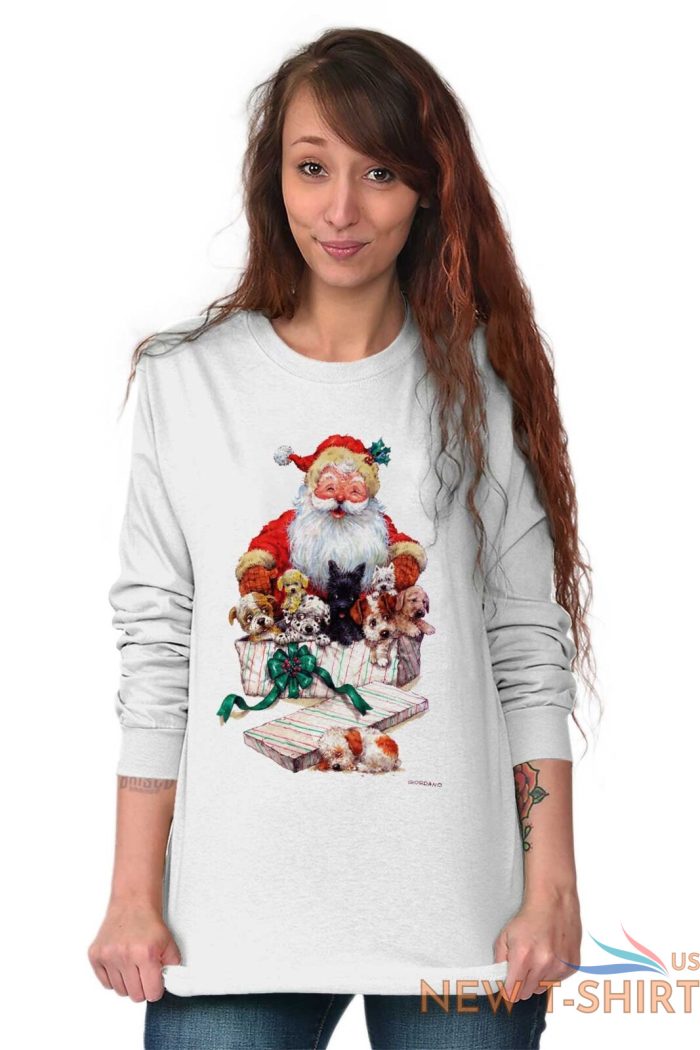 santa claus puppy christmas dog xmas gift long sleeve tshirt tee for women 5.jpg