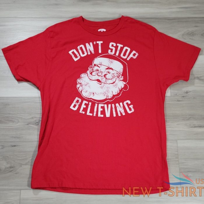 santa claus t shirt mens large red dont stop believing in kris kringle christmas 0.jpg