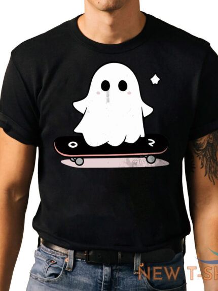 skateboarding kawaii ghost t shirt lazy funny halloween shirt 0.jpg