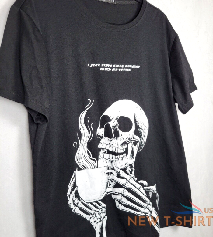 skeleton drinking coffee feel alive halloween party funny t shirt romwe large 1.png