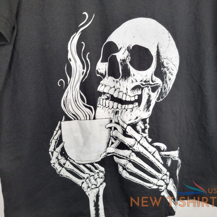 skeleton drinking coffee feel alive halloween party funny t shirt romwe large 2.png