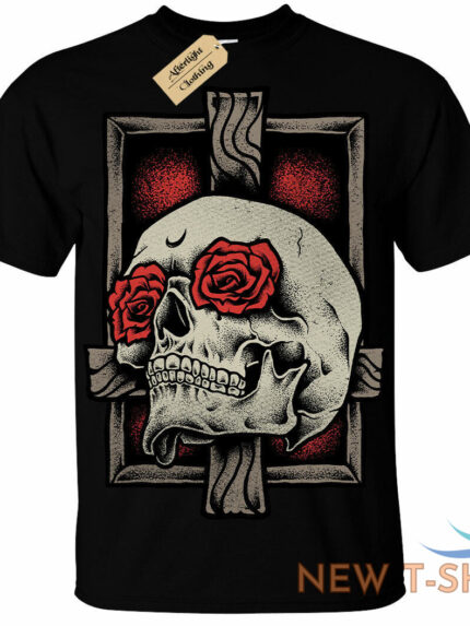 skull cross t shirt mens rose gothic rock goth roses dark skeleton 0.jpg