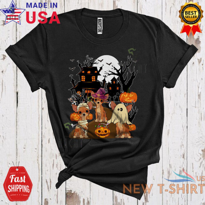 three chihuahua mummy pumpkin boo witch scary lover matching halloween t shirt 0.jpg