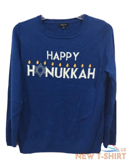 verve ami blue happy hanukkah holiday festive crewneck sweater size large nwt 0.jpg