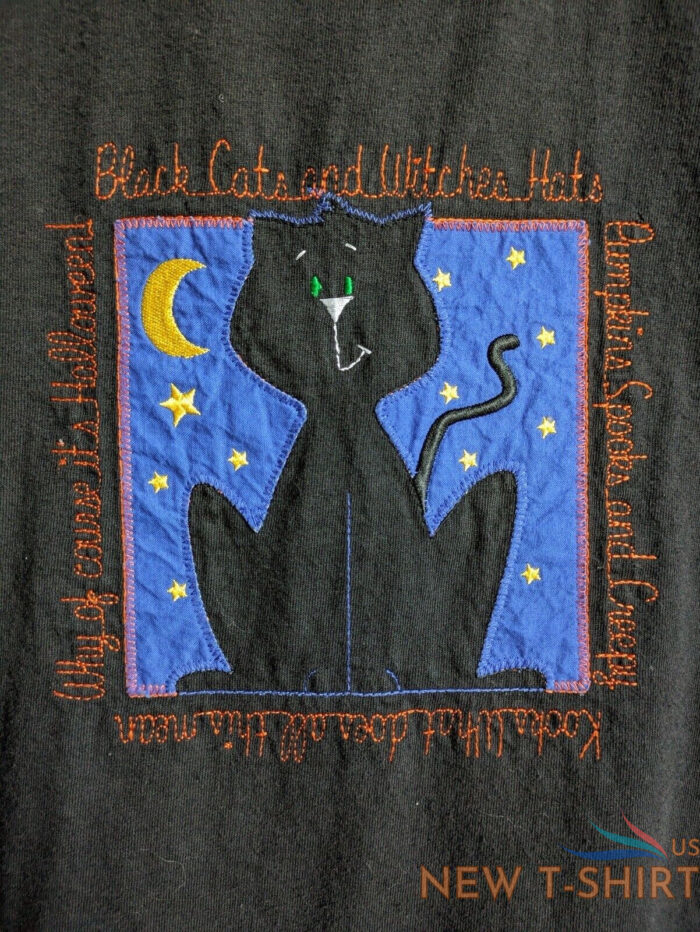 vintage 1990 s halloween embroidered black cat witches moon t shirt size xl 3.jpg