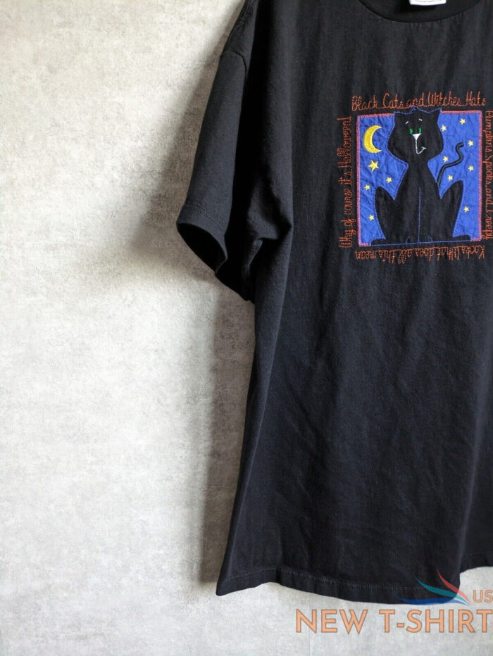 vintage 1990 s halloween embroidered black cat witches moon t shirt size xl 4.jpg